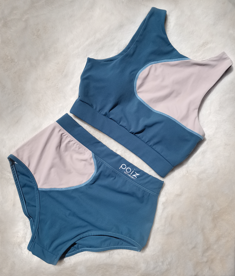 Fitness Top and High-Waisted Shorts in Blue and Pink Colours for Pole / Exotic Dance, Aerial, Hot Yoga, Fitness