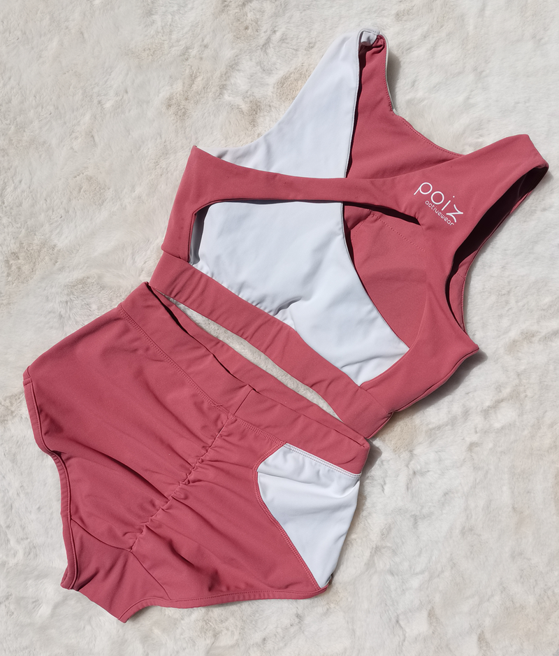 Fitness Top and Scrunch Butt Shorts in Pink and White Colours for Pole / Exotic Dance, Aerial, Hot Yoga, Fitness